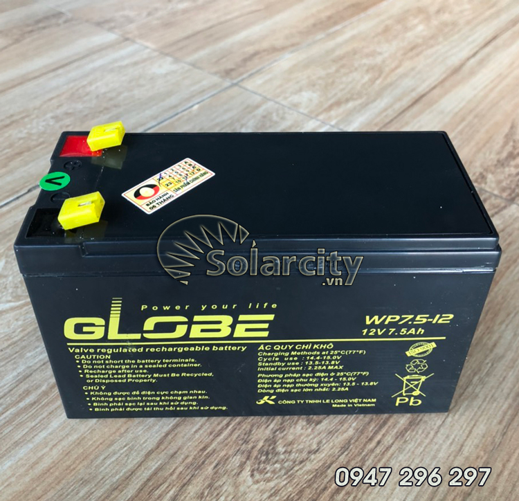 Ắc quy Globe 12V- 7.5Ah (WP7.5-12) dùng cho UPS, lưu điện...