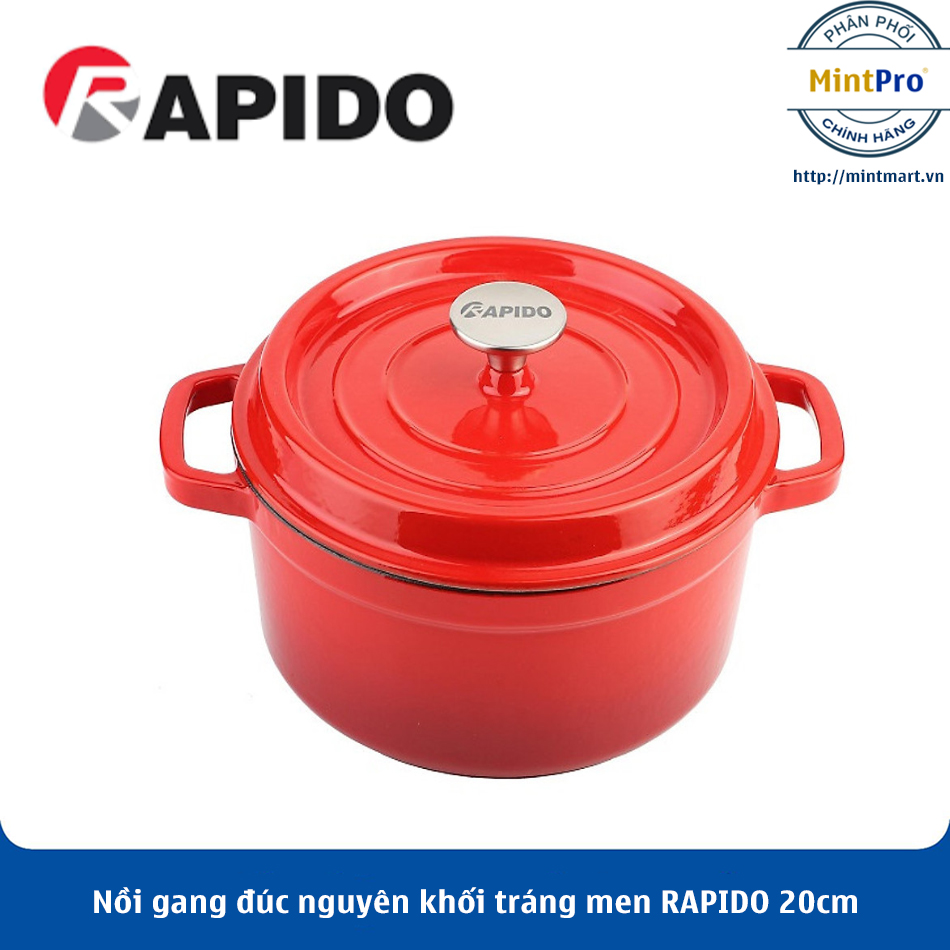 Nồi gang đúc nguyên khối tráng men RAPIDO 20cm - Hàng Chính Hãng