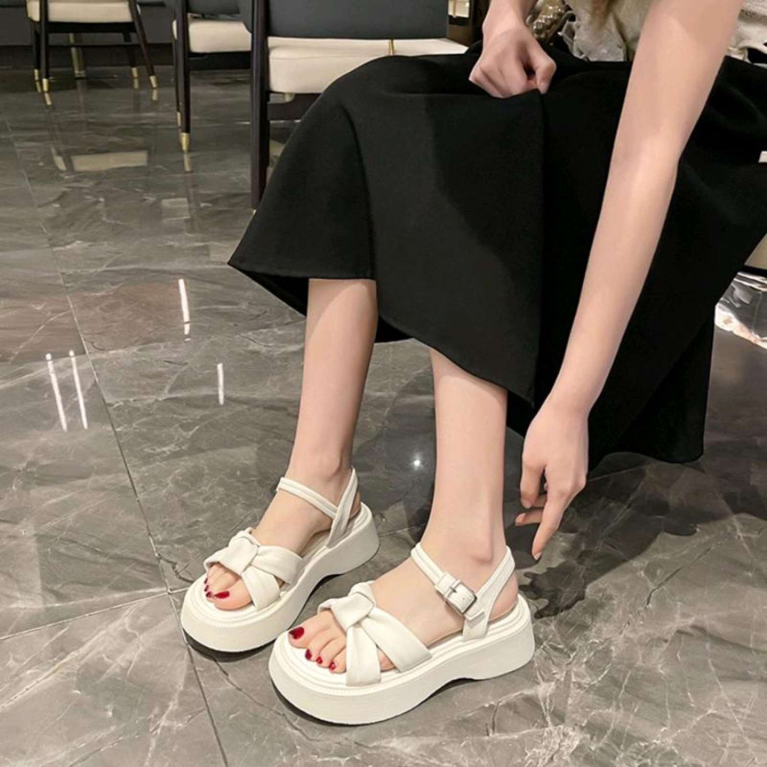(Hàng Qc FullBox) Sandal nữ quai chéo Thắt Nơ chất Da Cao cấp Cendy