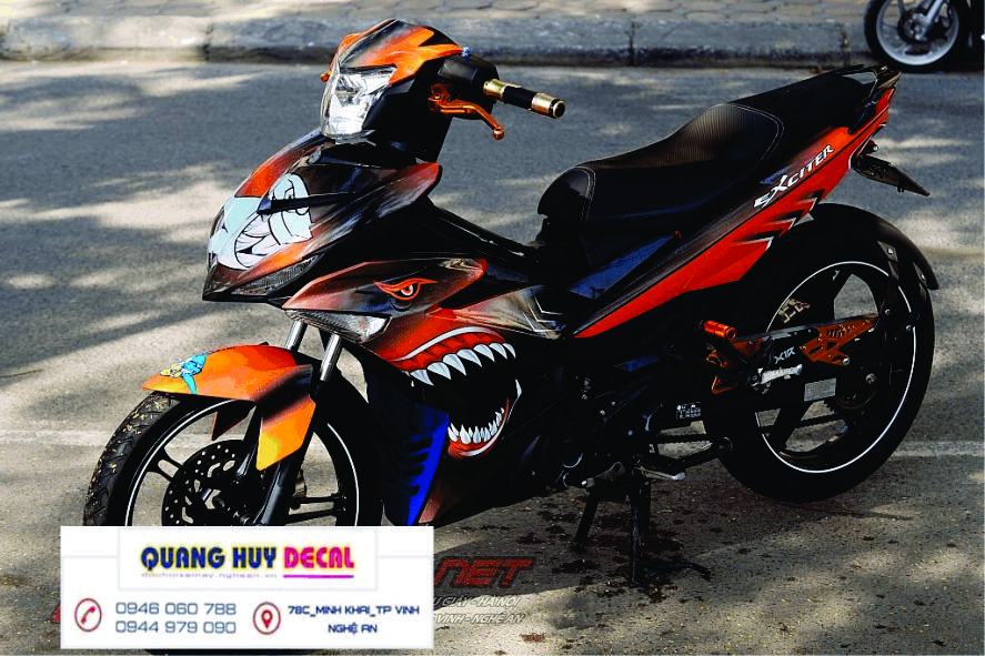 Tem trùm exciter 150 cá mập cam đen,team decal ex 150 shark