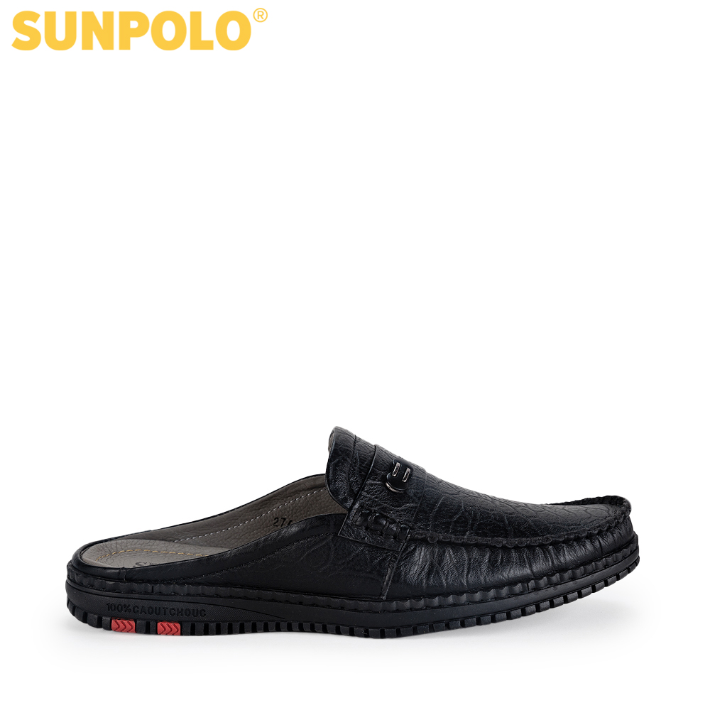 Giày không gót nam da bò SUNPOLO SPO274 Đen