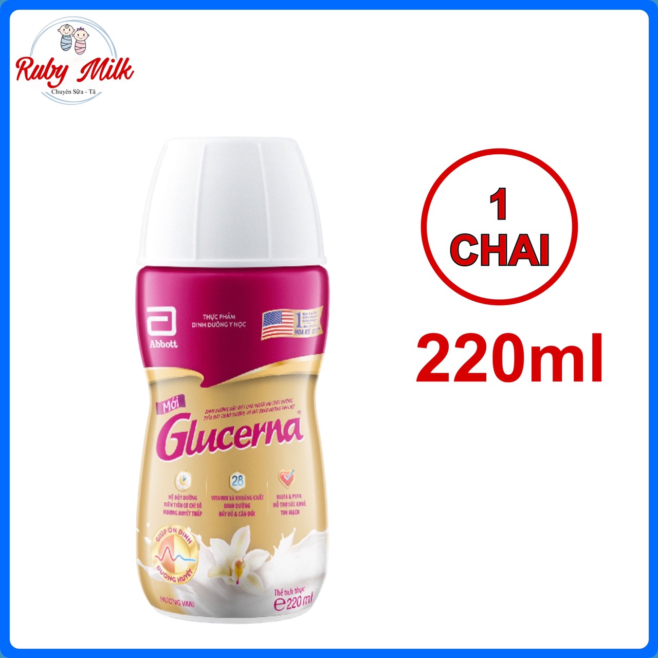 [Date 9.2025] Sữa bột pha sẵn Glucerna vani 220ml (cho người tiểu đường) - 1 CHAI