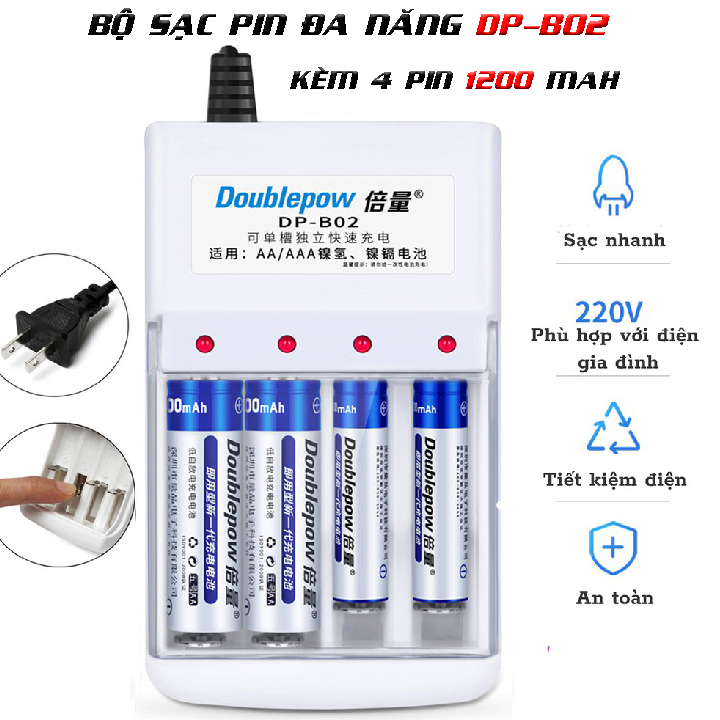 Bộ sạc đa năng bnib dp b02 kèm 4 pin sac 1200 mah xịn