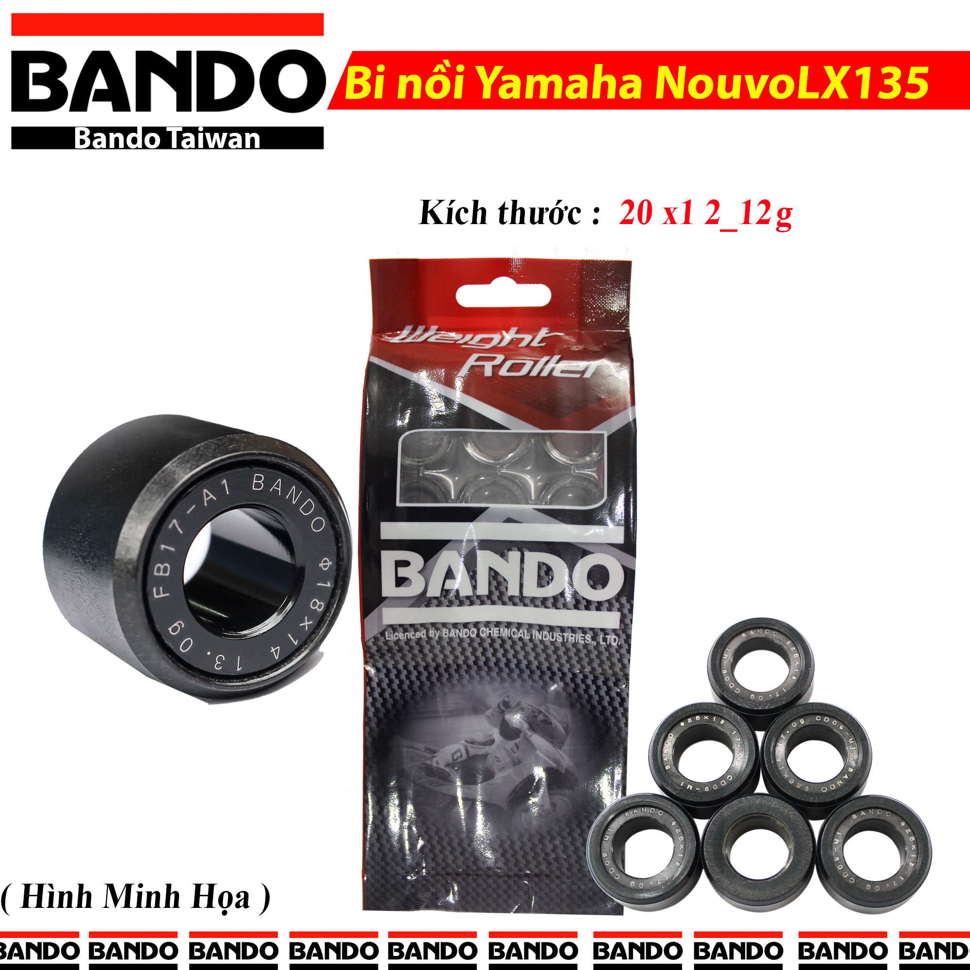 Bi Nồi Bando 12g cho xe Yamaha Nouvo LX SX Nouvo 4 5 6 Luvias Janus Grande NVX