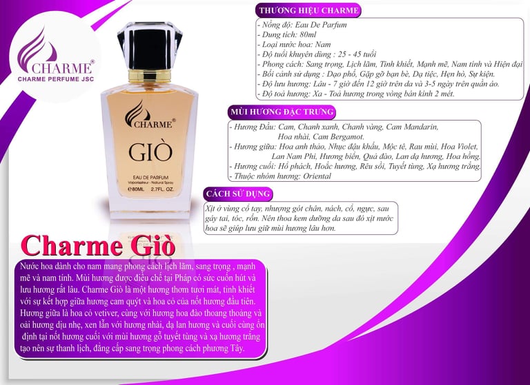 Nước Hoa Nam Charme_Giò 80ml