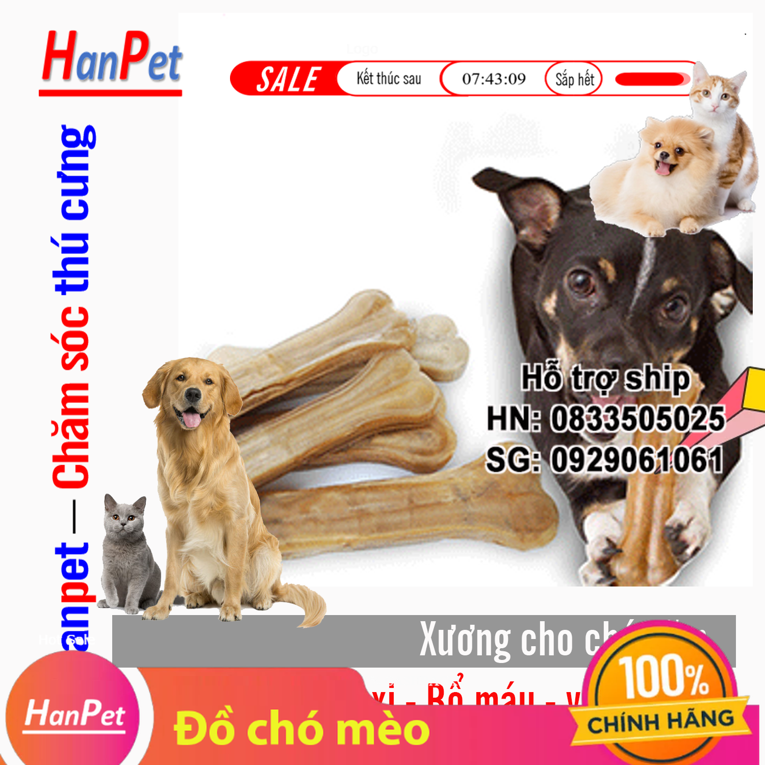 Hanpet - SP1160 - Xương da DOOG 2 (8c) ( 4711465) xương chó gặm túi 8 xương ống nhỏ
