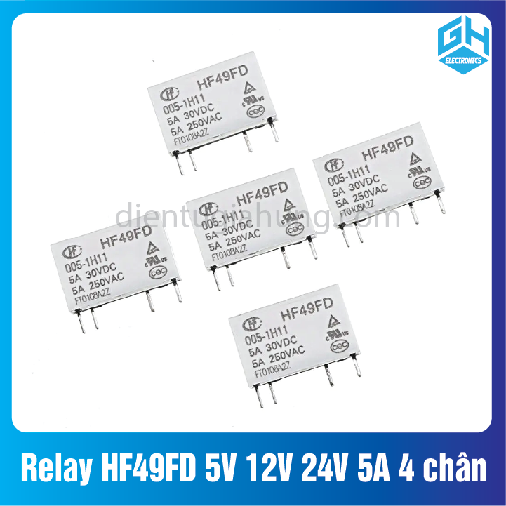 Relay HF49FD các loại 5V 12V 24V 5A 4 chân