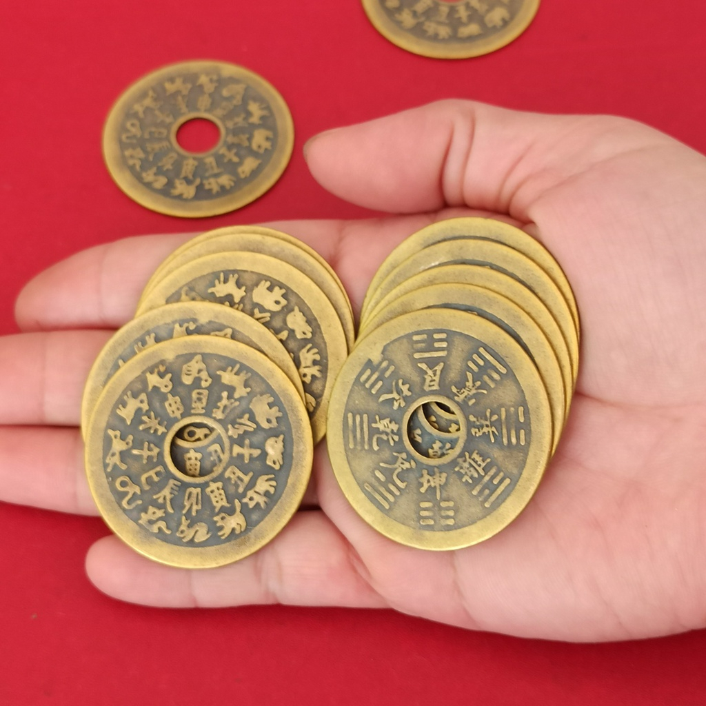 Đồng xu bát quái, Xu thái tuế chất liệu đồng thau, xu phong thuỷ 12 con giáp