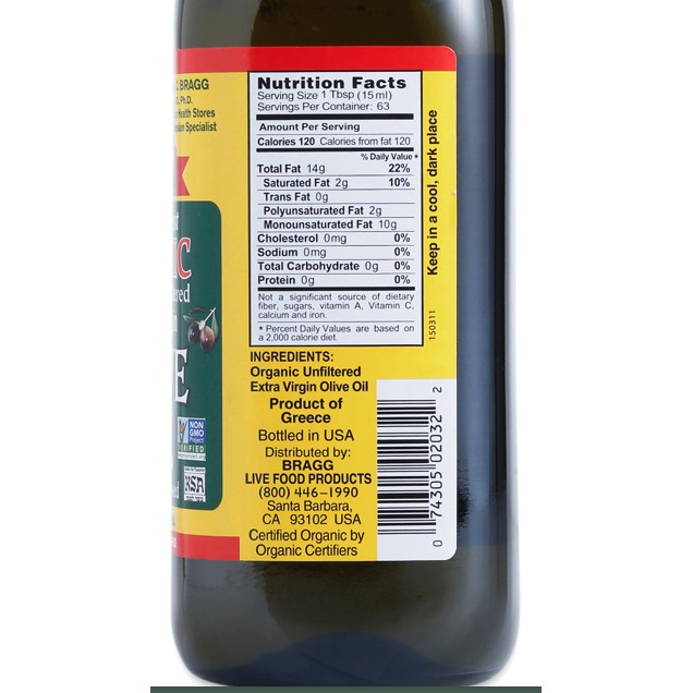Bragg Dầu Extra Virgin Olive Ép Lạnh Hữu Cơ - 473ml