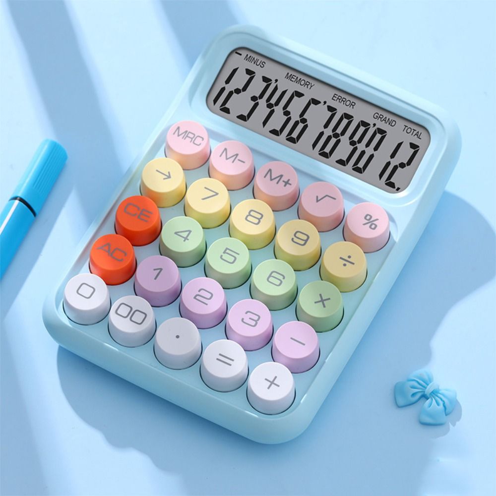 U6YU7 Large Display Cartoon Mechanical Calculator 12-digit Mechanical Stationery Office Supplies Portable Do Office Work