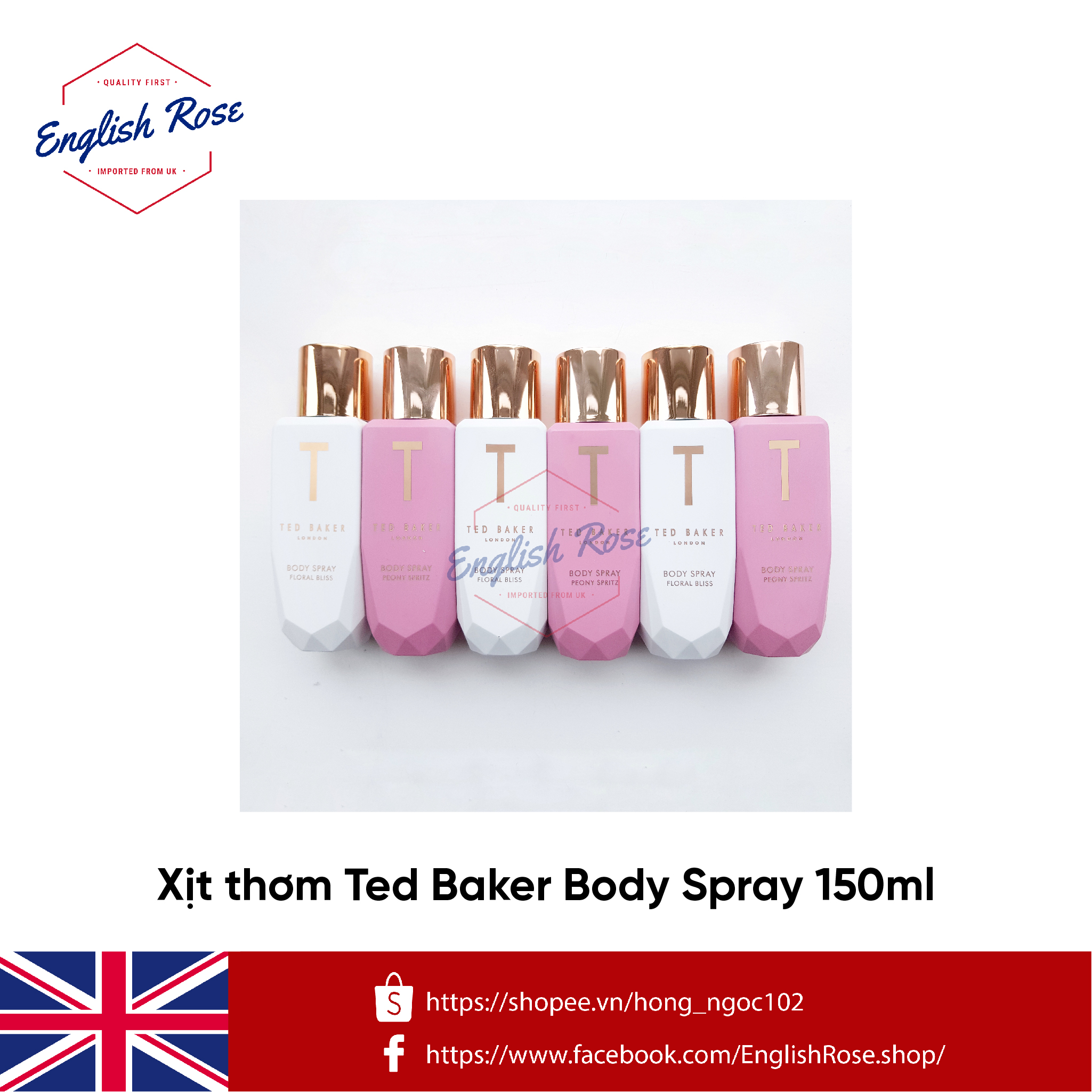 (Bill UK) Xịt thơm Ted Baker Body Spray 150ml (Trắng - FLORAL BLISS)