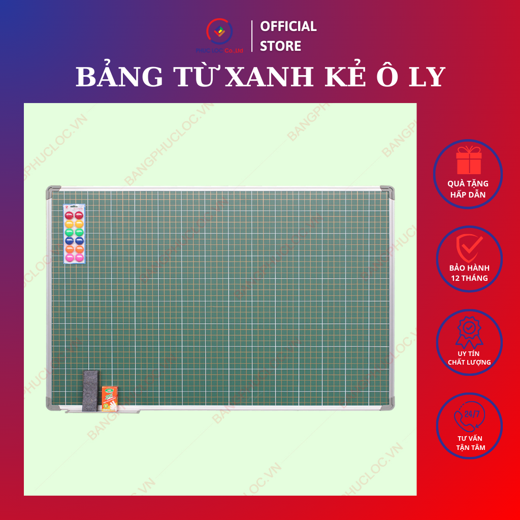 Bảng Từ Xanh Kẻ Ô Ly Viết Phấn