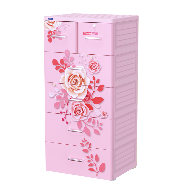 Tủ nhựa Mina Duy Tân 5 tầng 6 Ngăn kéo xanh dương ,hồng ,kem,trắng lá,-Họa Tiết Ngẫu Nhiên nhuavietnhat