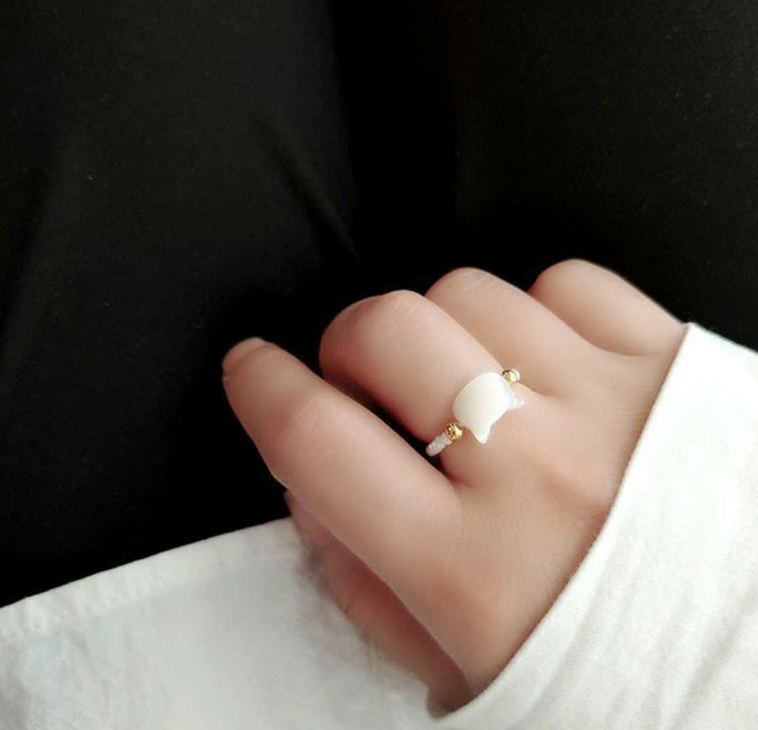 Nhẫn co gian đính hạt hình mèo thời trang phụ kiện nữ