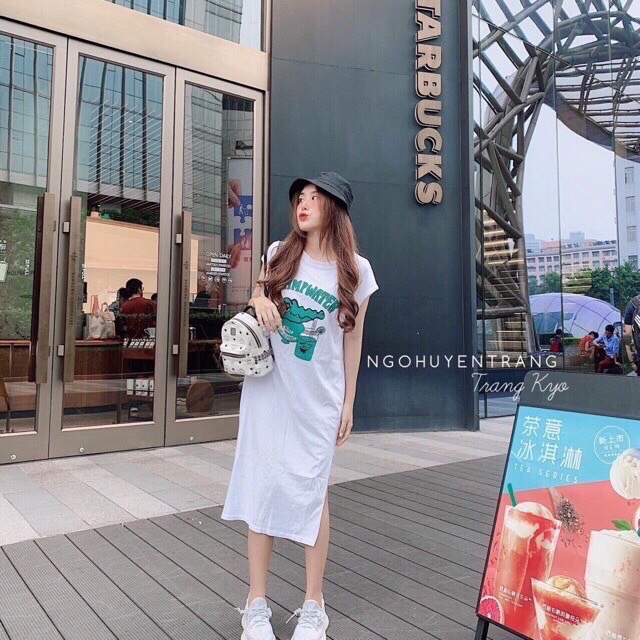 váy thun suông sát nách in hình cá sấu chất cotton