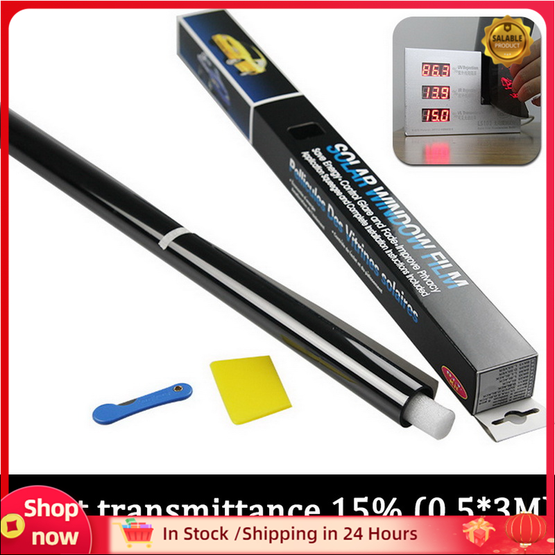 1Pcs 50cm X 3m Window Tint Film Black Roll VLT 15%( Heat Insulating 55%) For Car Auto Commercial (Hot sale)