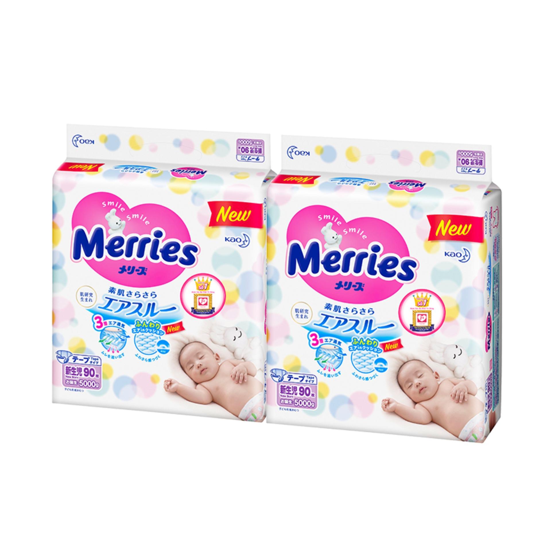 Combo 2 Tã/bỉm dán Merries size NB - 90 miếng (Cho bé dưới 5kg)