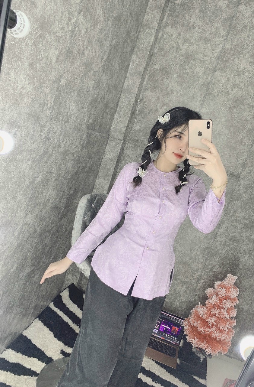 ÁO BÀ BA GẤM HỌA TIẾT LÁ