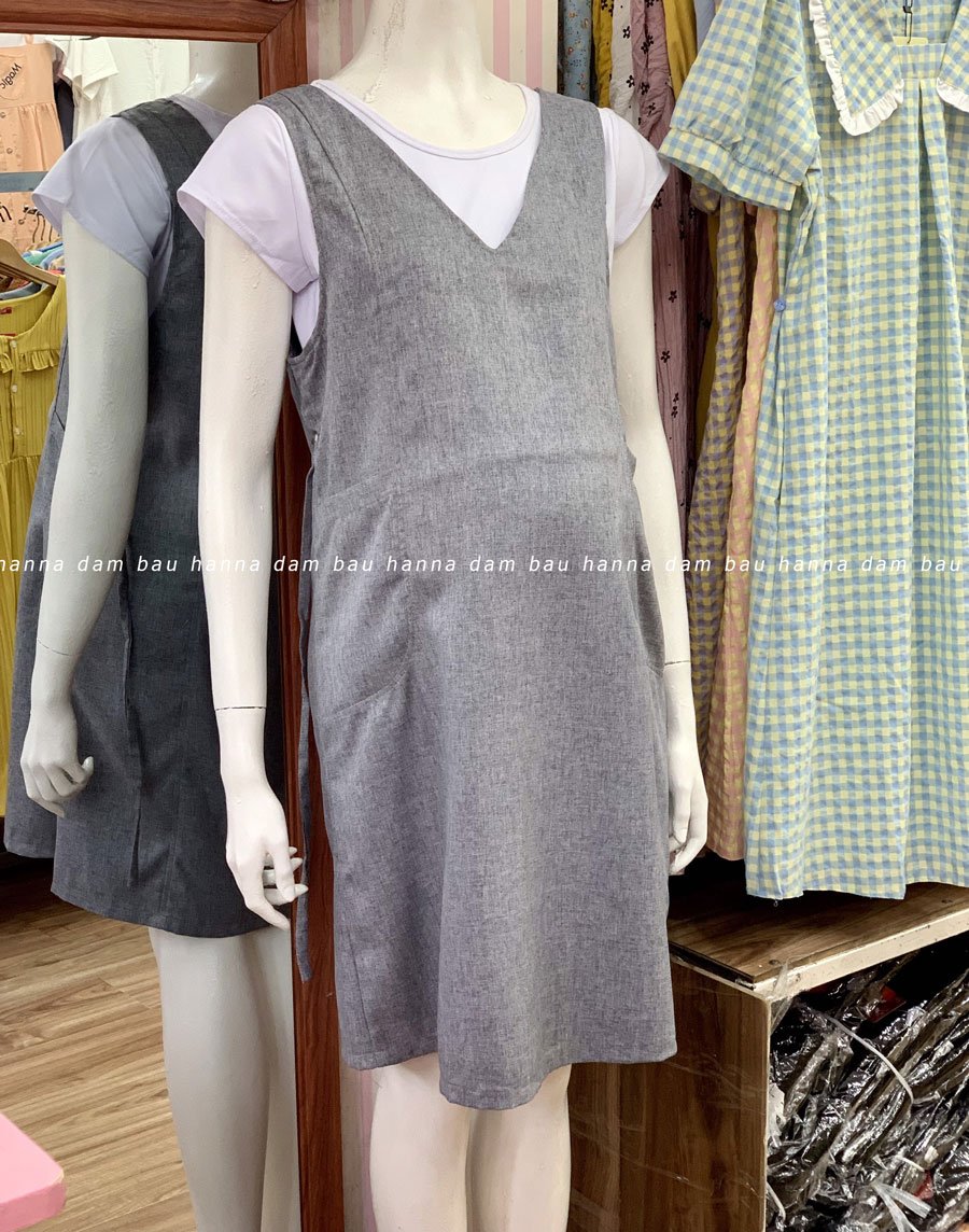 [HANNA] Đầm bầu yếm đen công sở  dáng suông có size 40-80kg  yếm rời kết hợp vào áo thun hoặc áo sơ mi, CHẤT VẢI CAO CẤP thoáng mát gọn gàng không xù không nhăn có túi đầm dài tới gối