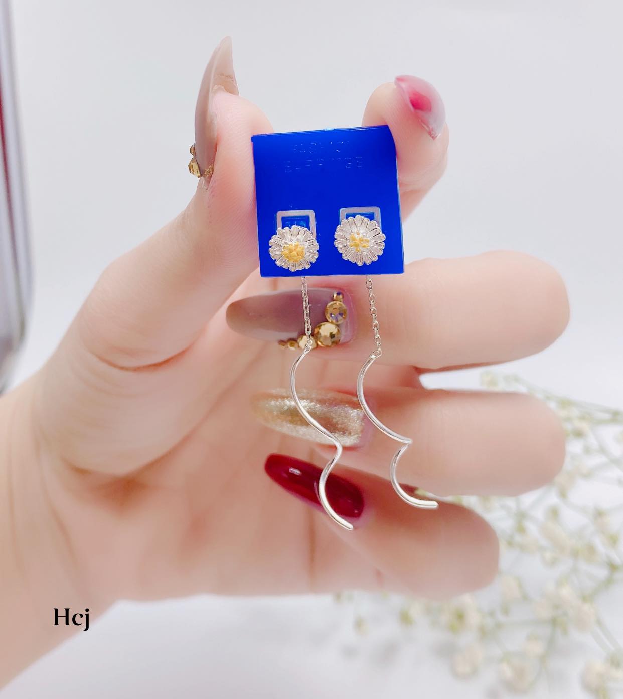 Bông tai nữ bạc ta mặt hoa cúc MS05