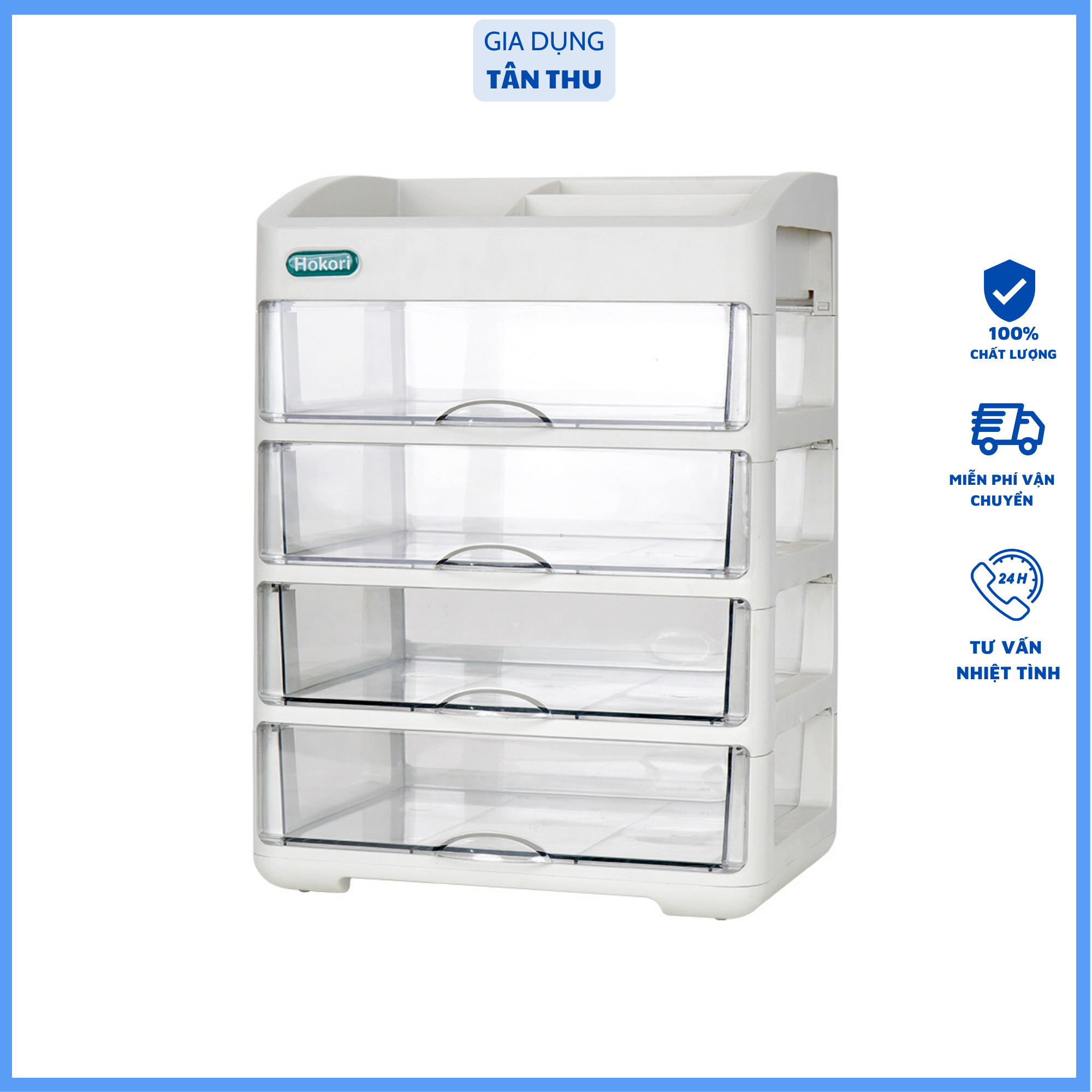 Tủ đựng mỹ phẩm 4 tầng cao cấp Hokori Nhựa Việt Nhật nhiều tầng, Cốp đựng đồ trang điểm Mỹ Phẩm.