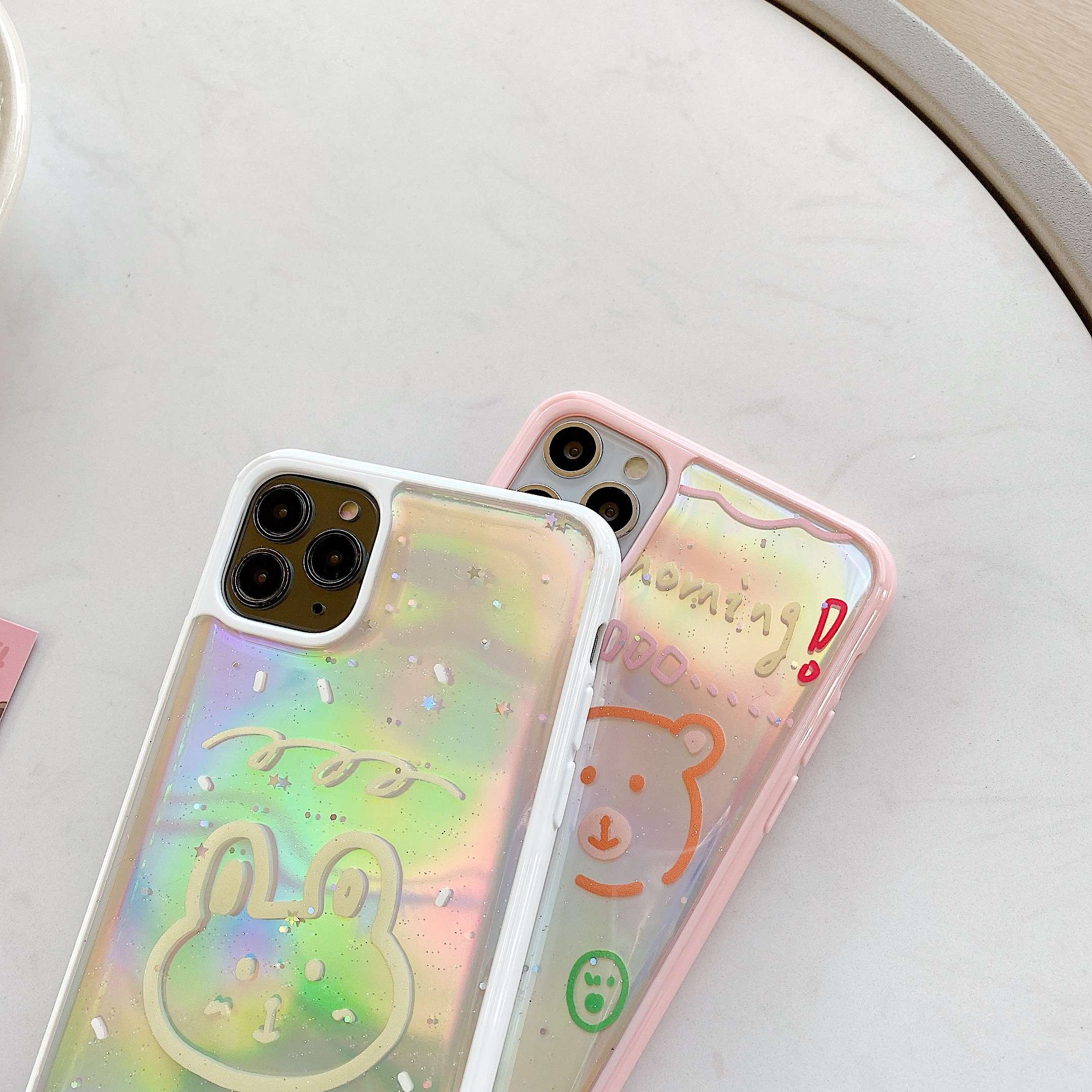 [ SALE LỖ ] [ IPHONE ] Ốp Lưng Trong Suốt Viền Màu Silicon Gấu Thỏ ( Kèm Miếng Phản Quang)