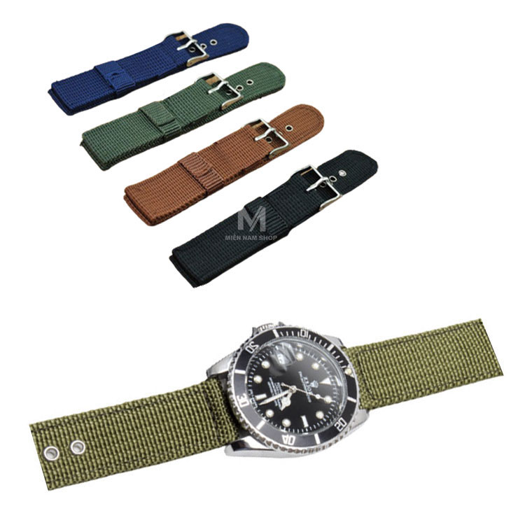 Dây đồng hồ quân độ'i dây dù size 20mm MNS004  (Đen)