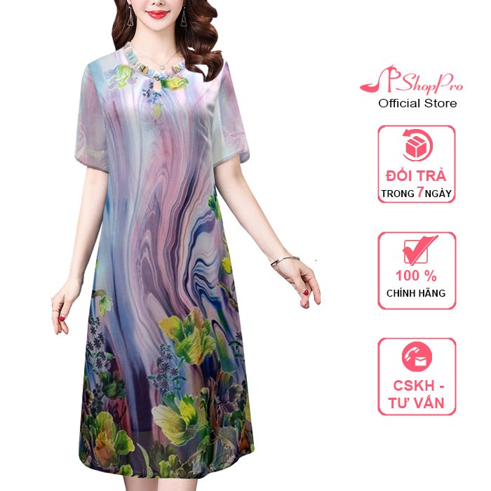 Shoppro-dress streetwear middle-aged dress nice middle age dress suông middle-aged tuôi 40 skirt dress middle age dress for middle age dress suông chiffon neck ruffles water droplets 3313 3244 3220 3274 3314 3315