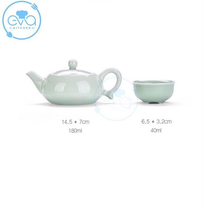 [HCM]Bộ Ấm Chén Trà Men Ngọc Cá 3D Xanh Nhạt