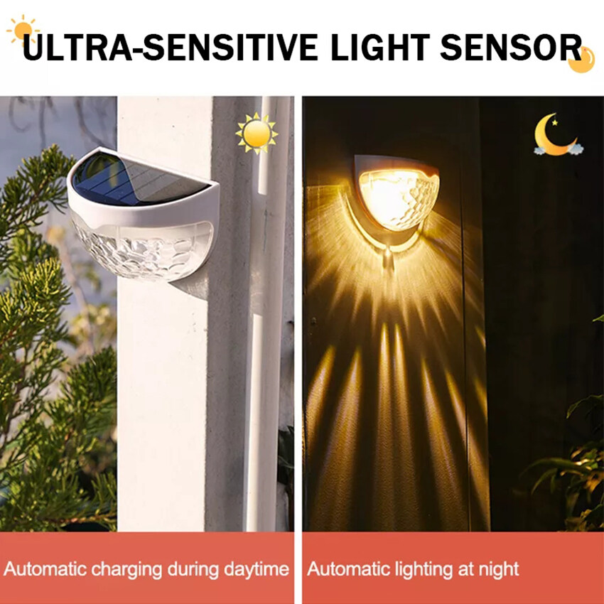 Vimite LED đèn cắm sân vườn năng mặt trời đèn ốp tường ngoài trời đèn sân vườn năng lượng Solar Garden Light Outdoor Waterproof Automatic Sensor Fence Light Semicircle Energy Saving Solar Wall Lamp for House Patio Yard