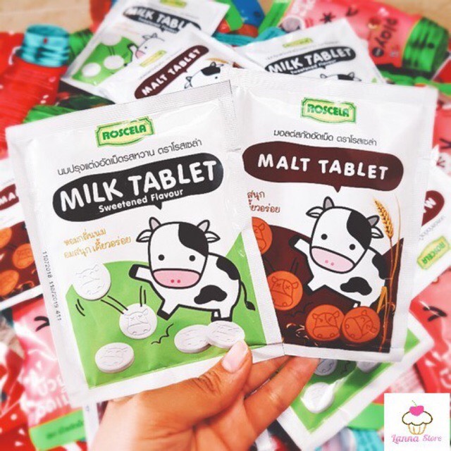 Kẹo bò sữa Milk & Malt Tablet Roscela Thái Lan 11k 1 gói