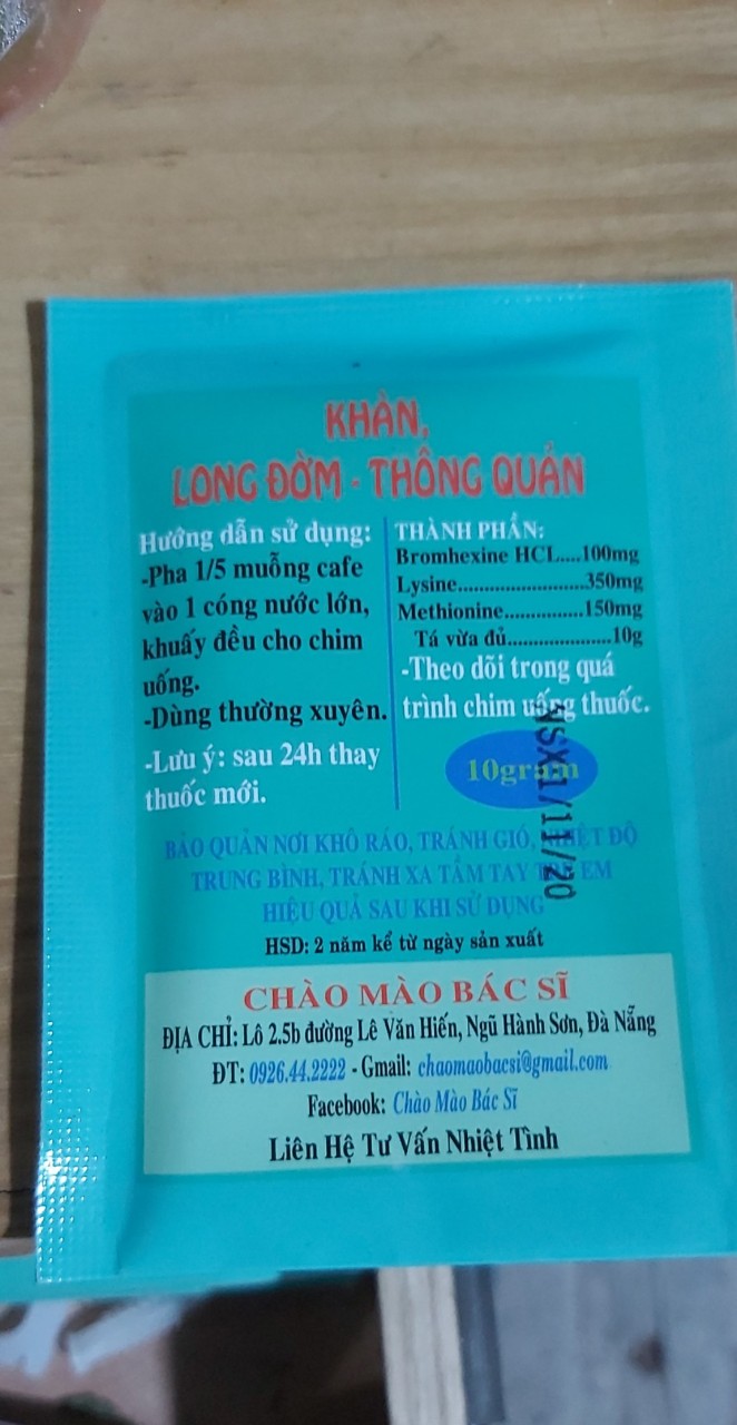 Combo 2 gói khàn, long đờm cho chim