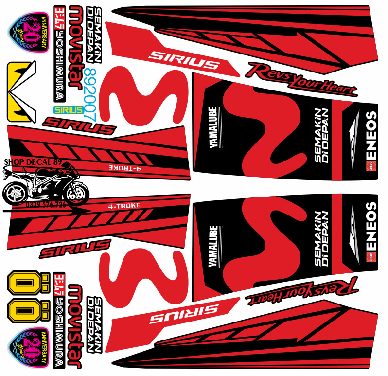 Tem chế Sirius Movistar Đỏ Đen MS 892228 - Tem rời 3 lớp cao cấp - Dán xe sirius xăng cơ