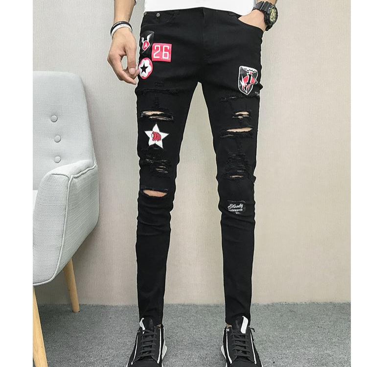 QUẦN JEAN NAM CHẤT BÒ TRẮNG ĐEN CẠP RÁCH IN CHỮ SANG ĐỘC LẠ ĐỘC ĐÁO NHẬT BẢN - OSAKA FASHION