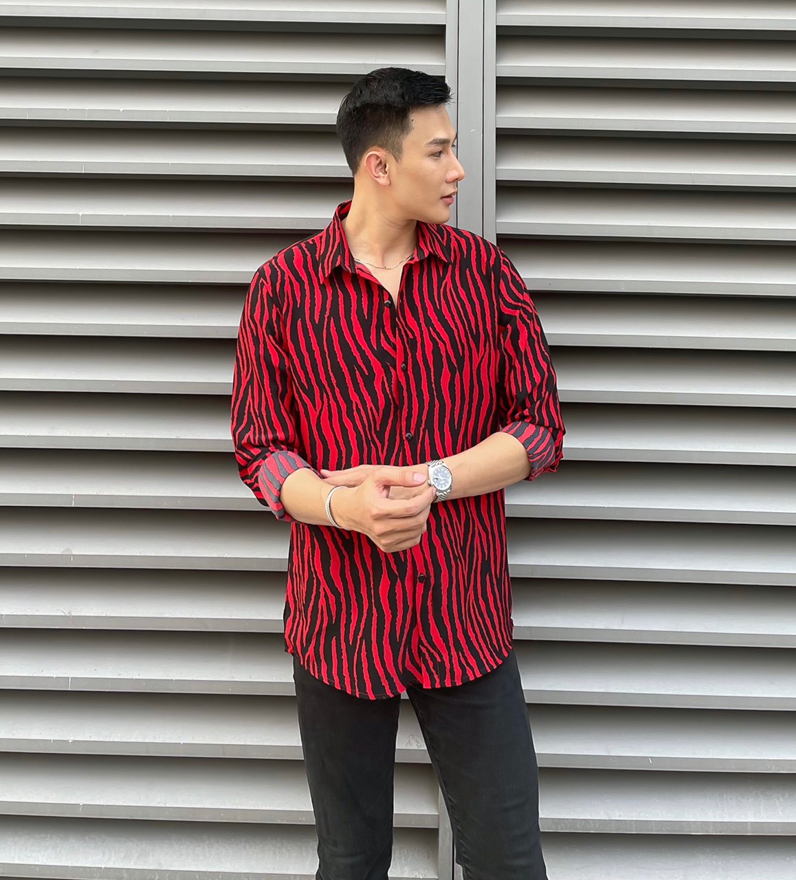 Áo sơ mi nam họa tiết vải lụa cao cấp S81