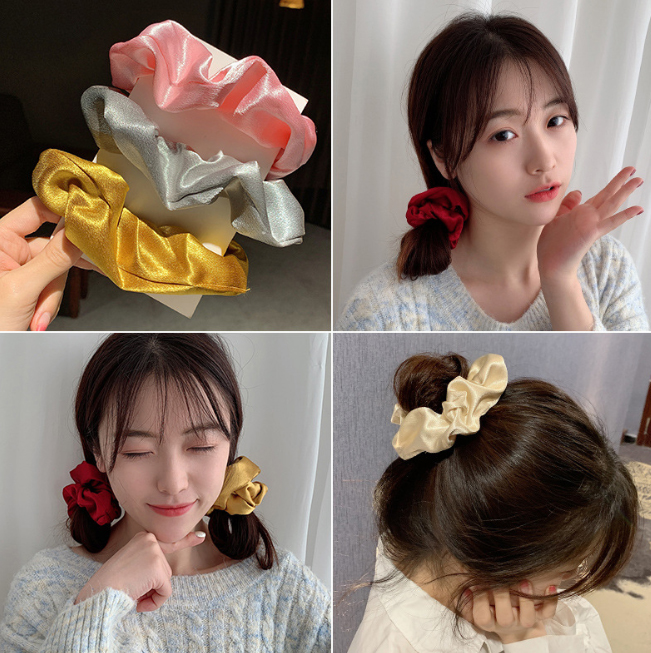(Chọn 50 mầu - Ảnh thật) Dây buộc tóc lụa bóng Scrunchies xinh xắn HD48