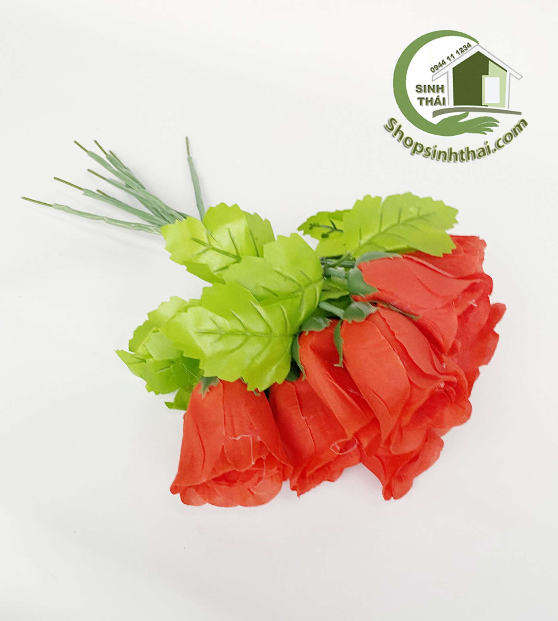 [HCM]Cành hoa hồng giả - hoa hồng ca sĩ vải lụa màu đỏ