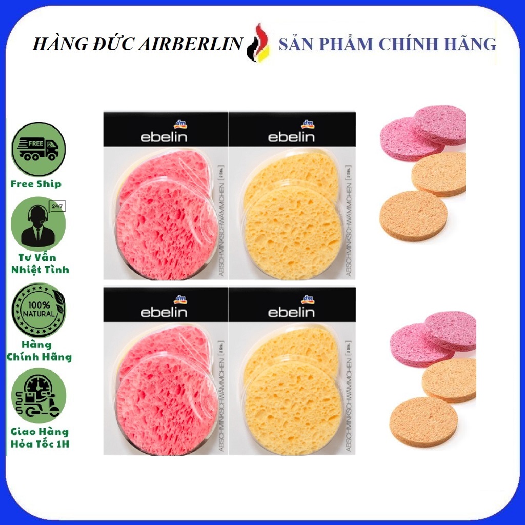 [Hàng Đức chính hãng.HN]Miếng Bọt biển rửa mặt Ebelin Đức gồm 2 miếng Kháng khuẩn{hangducairberlin}