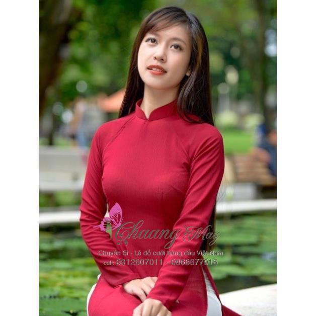 Áo dài đỏ đô - Chaang may sẵn áo truyền thống trẻ trung ngân hàng Agribank