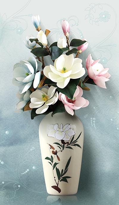 Tranh dán tường VTC Bình hoa mộc lan UD1075 kim sa