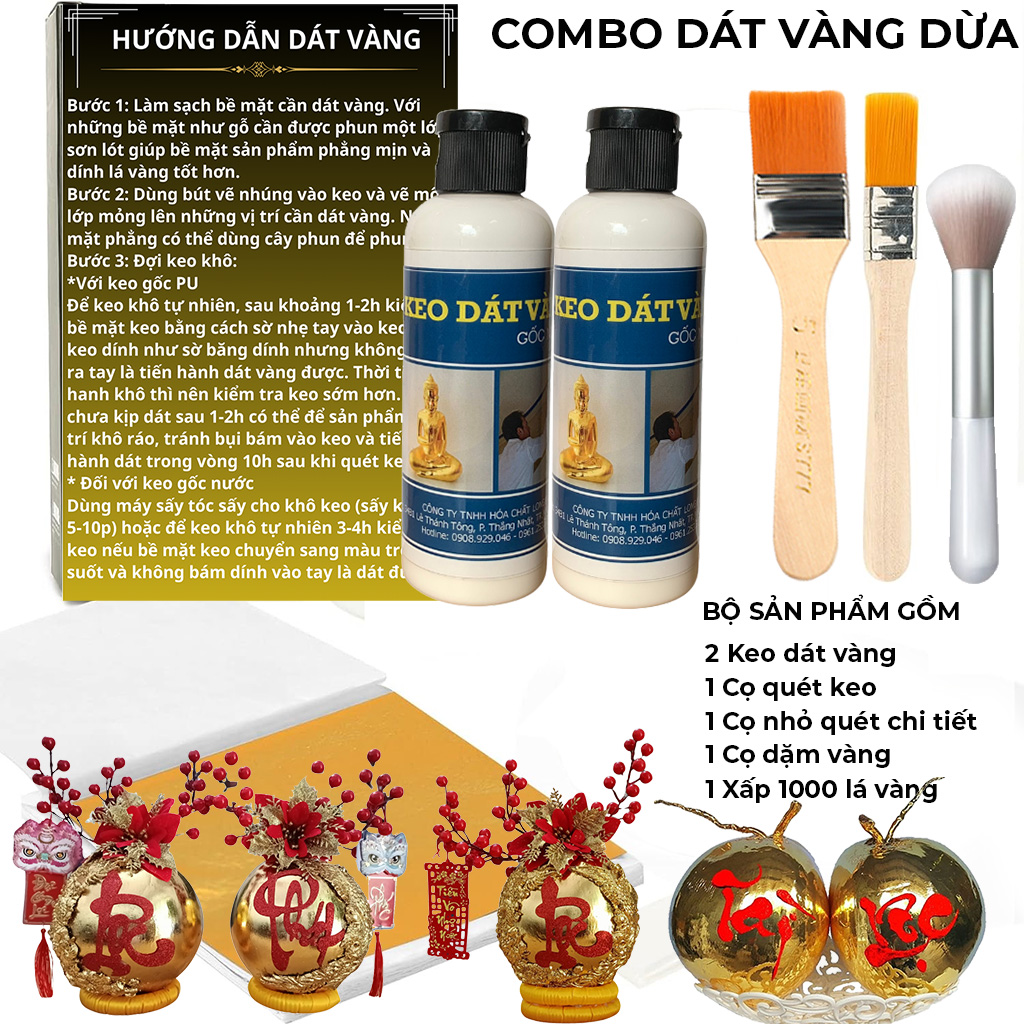 Combo nguyên liệu dát vàng dừa, bưởi, trái cây Kinh doanh mùa Tết 1000 lá Vàng, Keo, Cọ - Giao Hoả Tốc