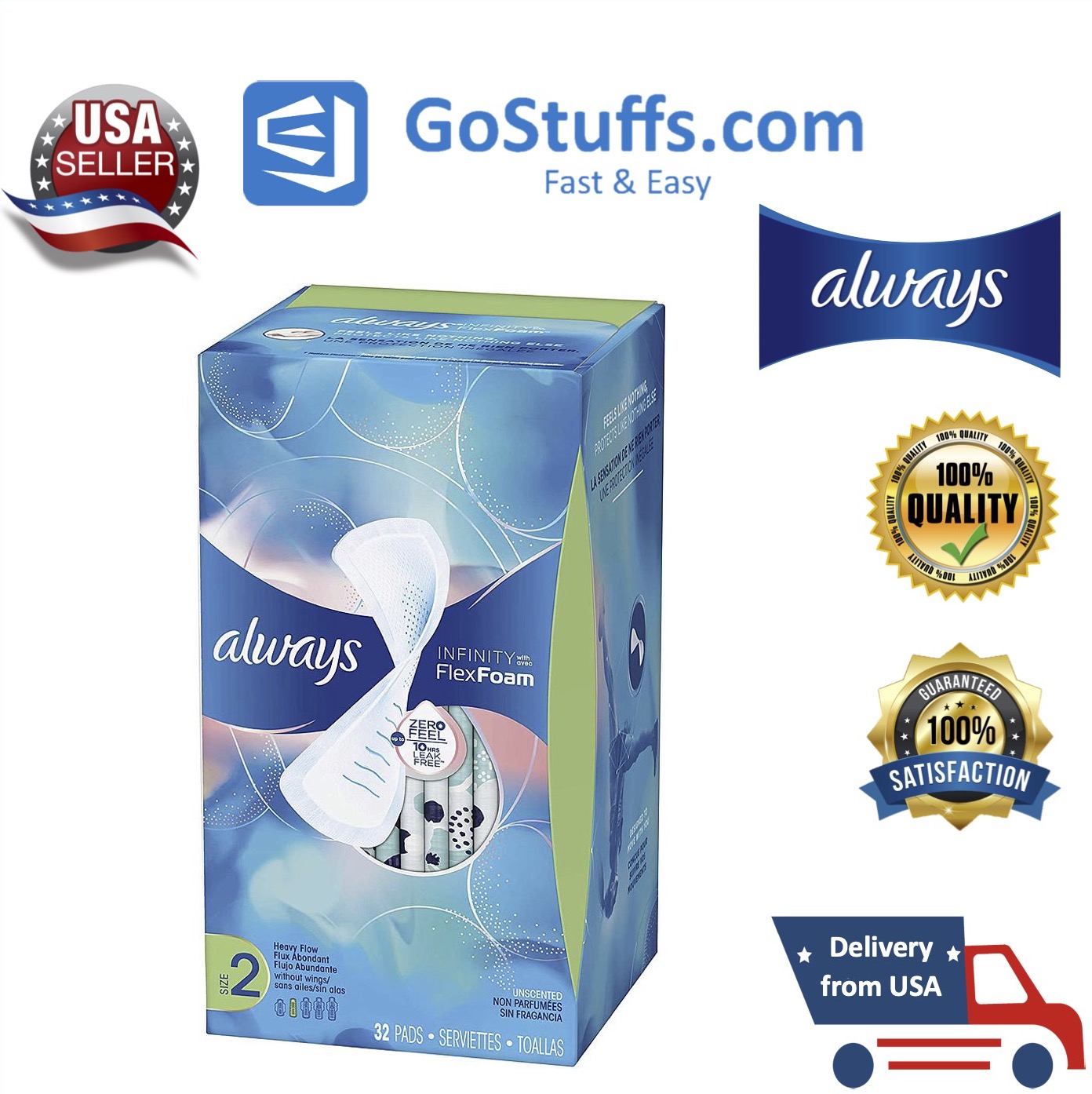 Hàng Mỹ Always Infinity Feminine Pads Băng vệ sinh siêu mỏng có cánh size 2