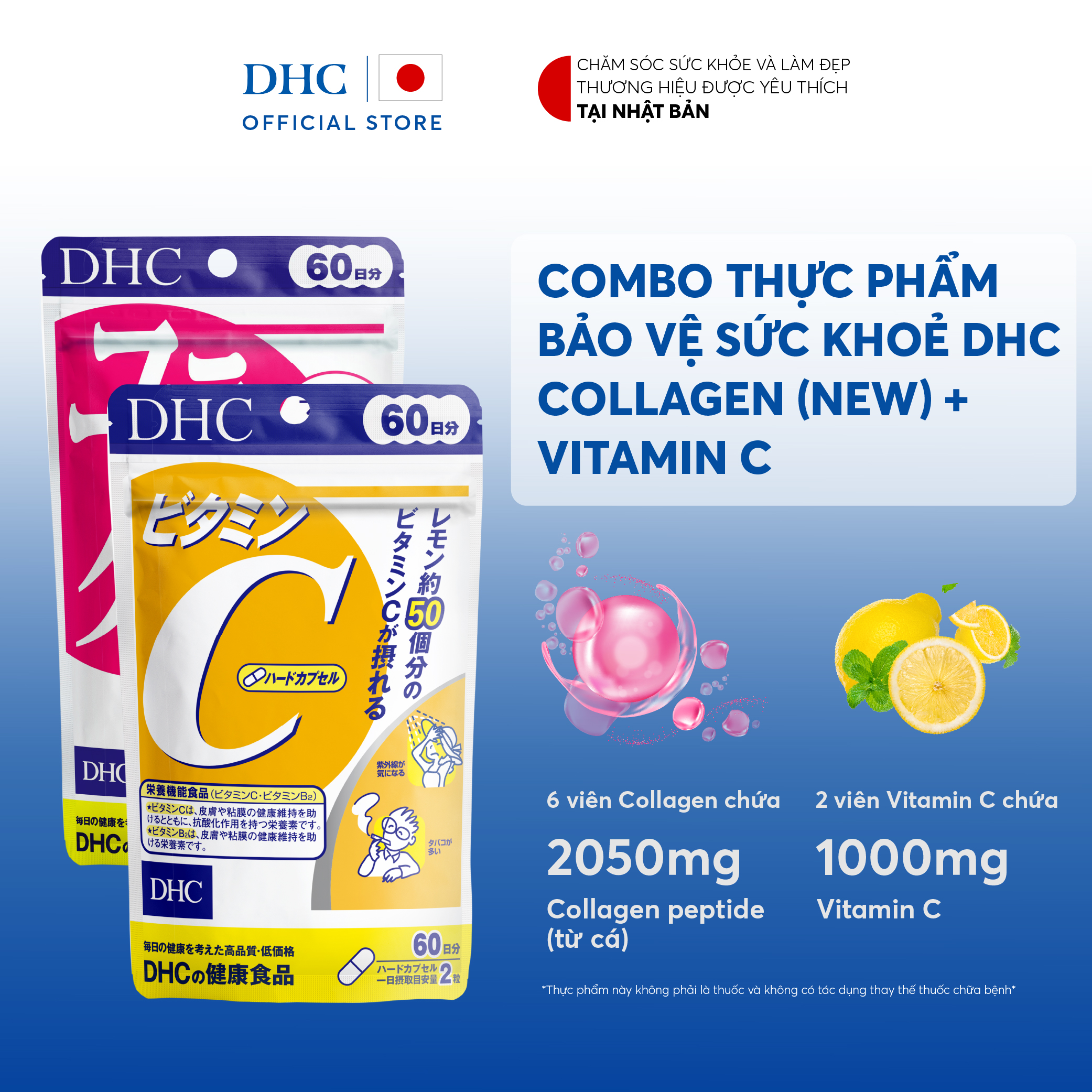 Combo Thực phẩm bảo vệ sức khoẻ DHC COLLAGEN (NEW) + VITAMIN C (60 Ngày) - Dạng viên uống hỗ trợ Collagen + Vitamin C
