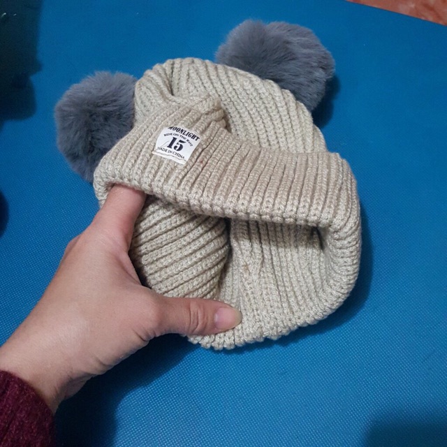 Set Khăn Mũ Len 2 Quả Bông Cho Bé