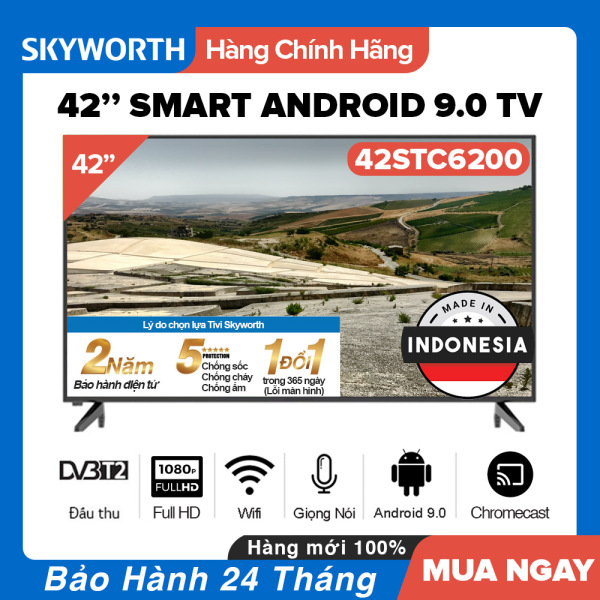 Bảng giá Smart Voice Tivi Skyworth 42 inch Full HD - Model 42STC6200 Android 9.0, Điều khiển giọng nói, Bluetooth, Wifi, DVB-T2, Dolby MS12, Chromecast built-in, Ram 1GB, Rom 8GB, (Miễn phí 2 năm VIP Clip TV, FPT Play) Tivi Giá Rẻ  - Hàng Chính Hãng