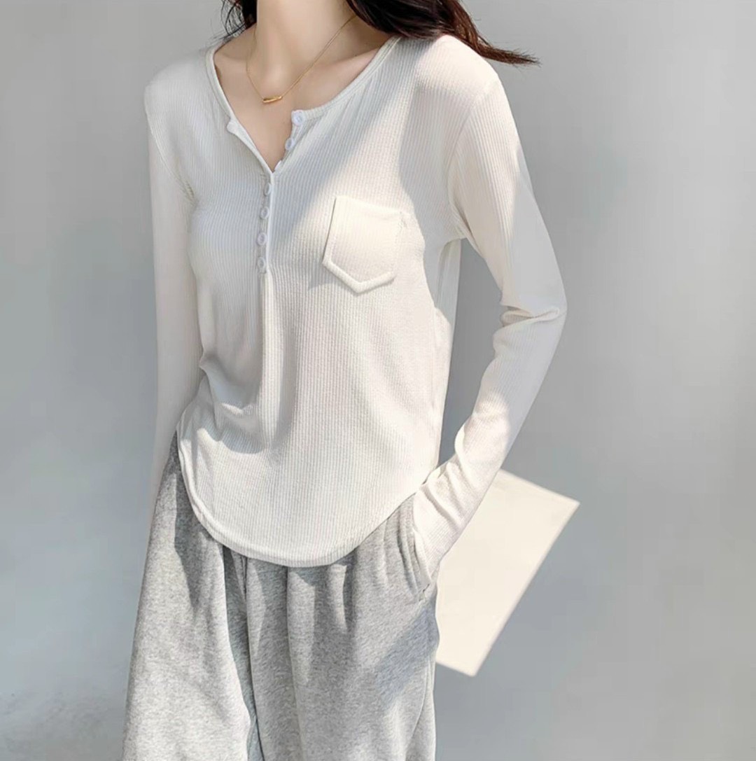 Áo thun gân tay dài cổ v vạt bầu freesize thun co dãn thấm hút mồ hôi màu trắng, đen, xanh mẫu mới bán chạy giá rẻ siêu hot quần áo thời trang giá kho sỉ