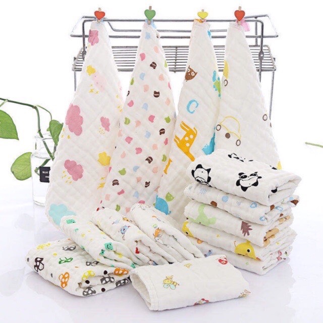 Khăn sữa 6 lớp nhăn xô cho bé. Set 5 cái
