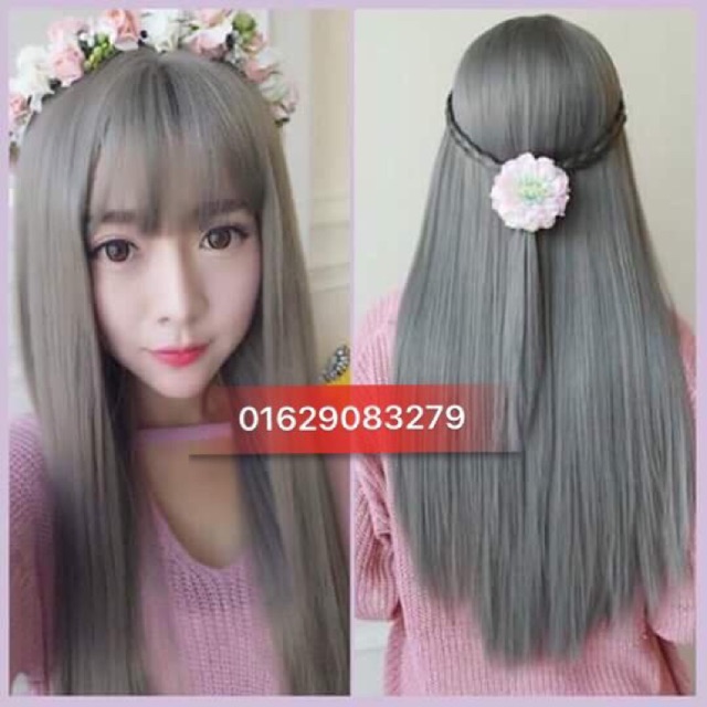 Tóc giả nguyên đầu thẳng 60cm- tơ cao cấp- tặng kèm lưới