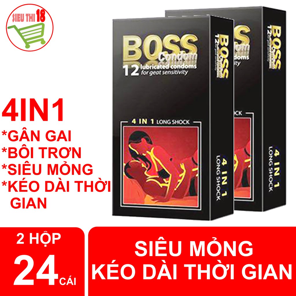 Bộ 2 Hộp Bao cao su Boss 4in1 gân gai , chuyên kéo dài thời gian , 24chiếc
