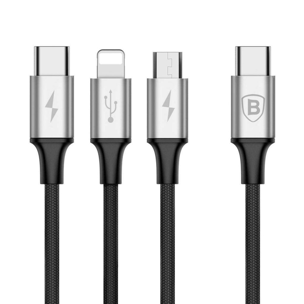 [HCM]Cáp sạc đa năng 3 đầu Baseus Type C 3-in-1 Cable cáp sạc từ chuẩn Type-C ra 3 đầu Lightning/Micro/Type-C dài 120cm hỗ trợ sạc nhanh 3A.
